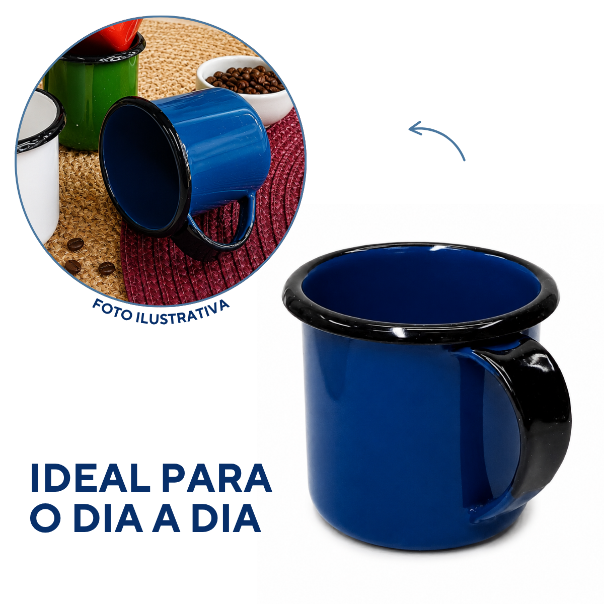 Caneca 70ml Agata Borda Preta Esmaltada
