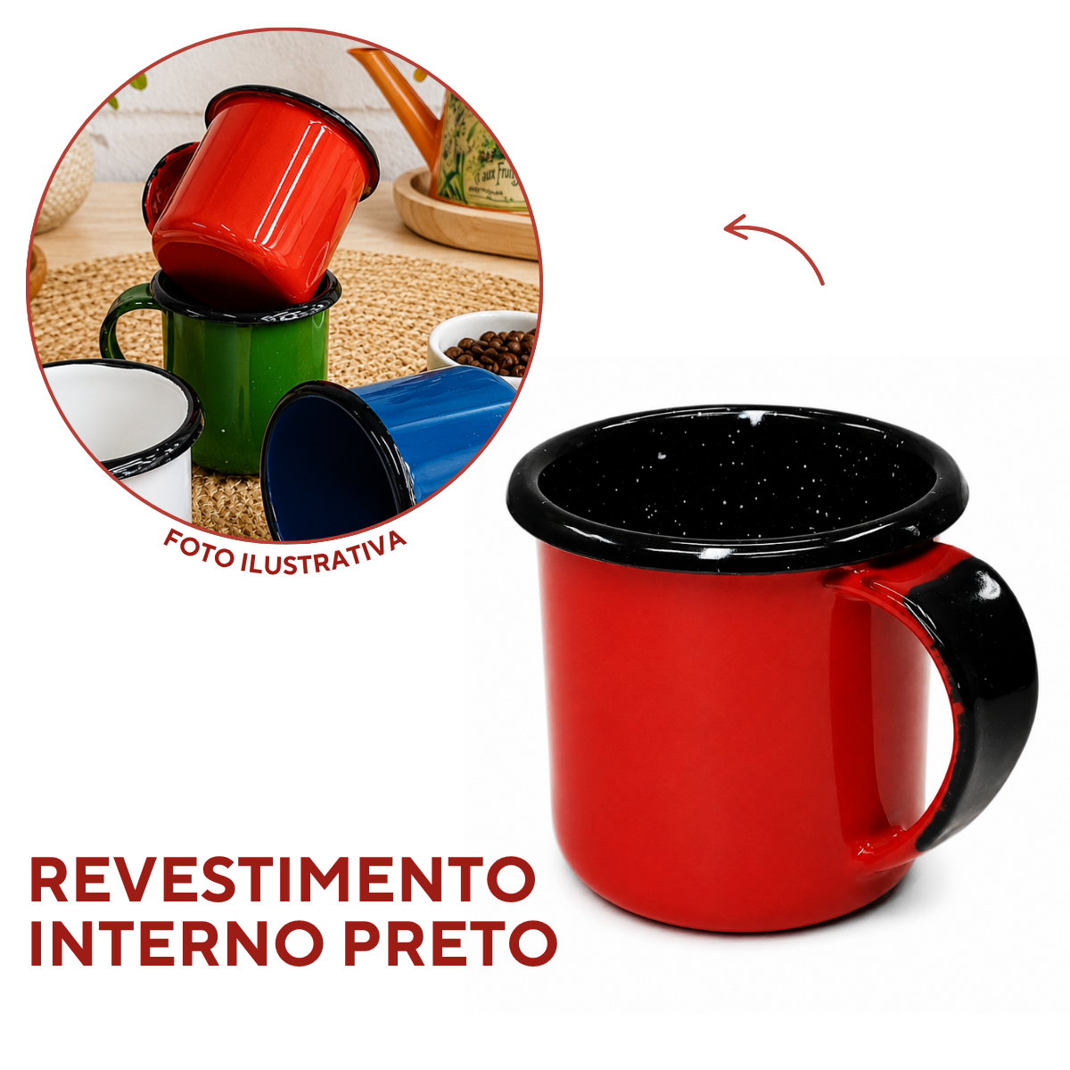 Caneca Agata 70ml Esmaltado Café Interior Preto