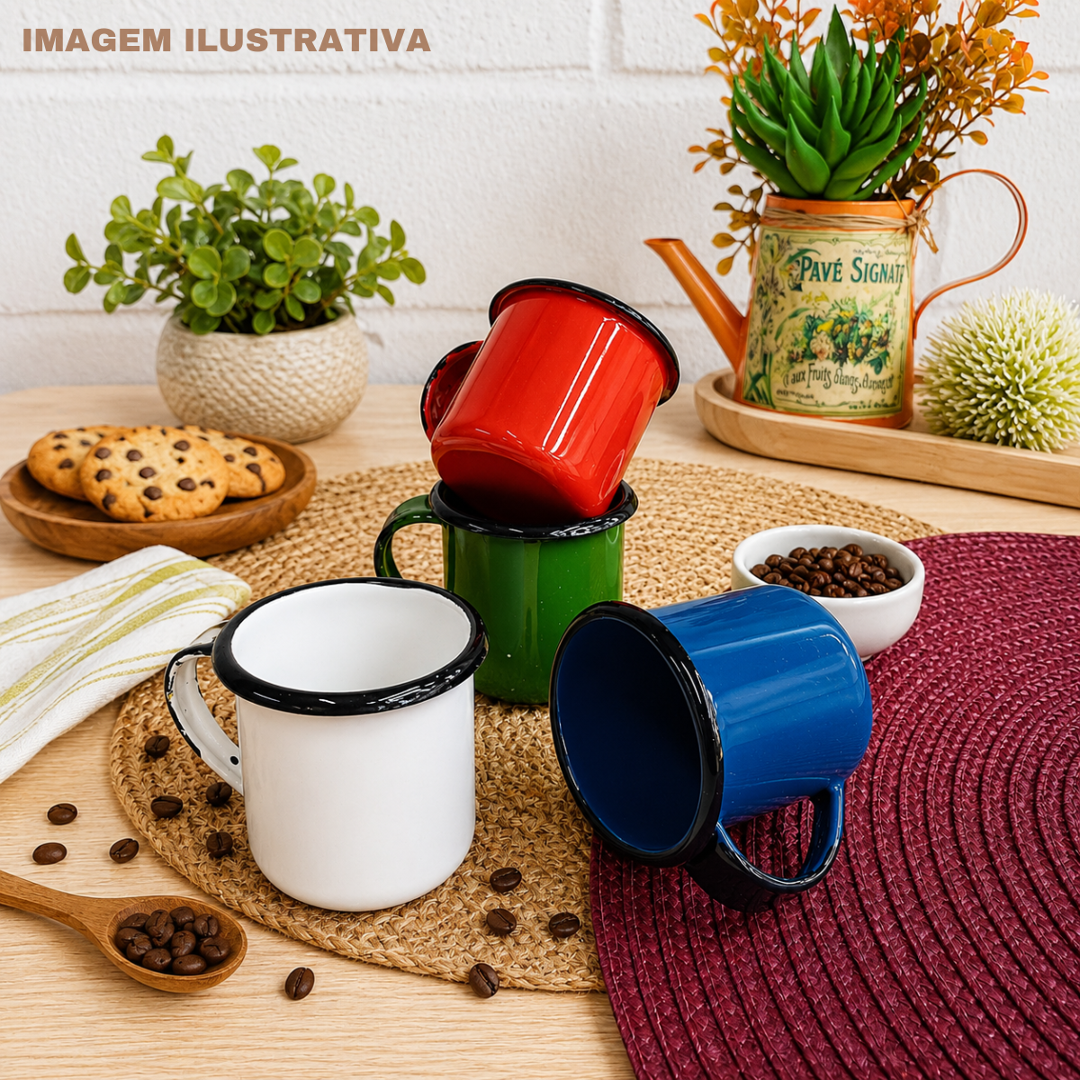 Caneca Agata 70ml Esmaltado Café Interior Preto
