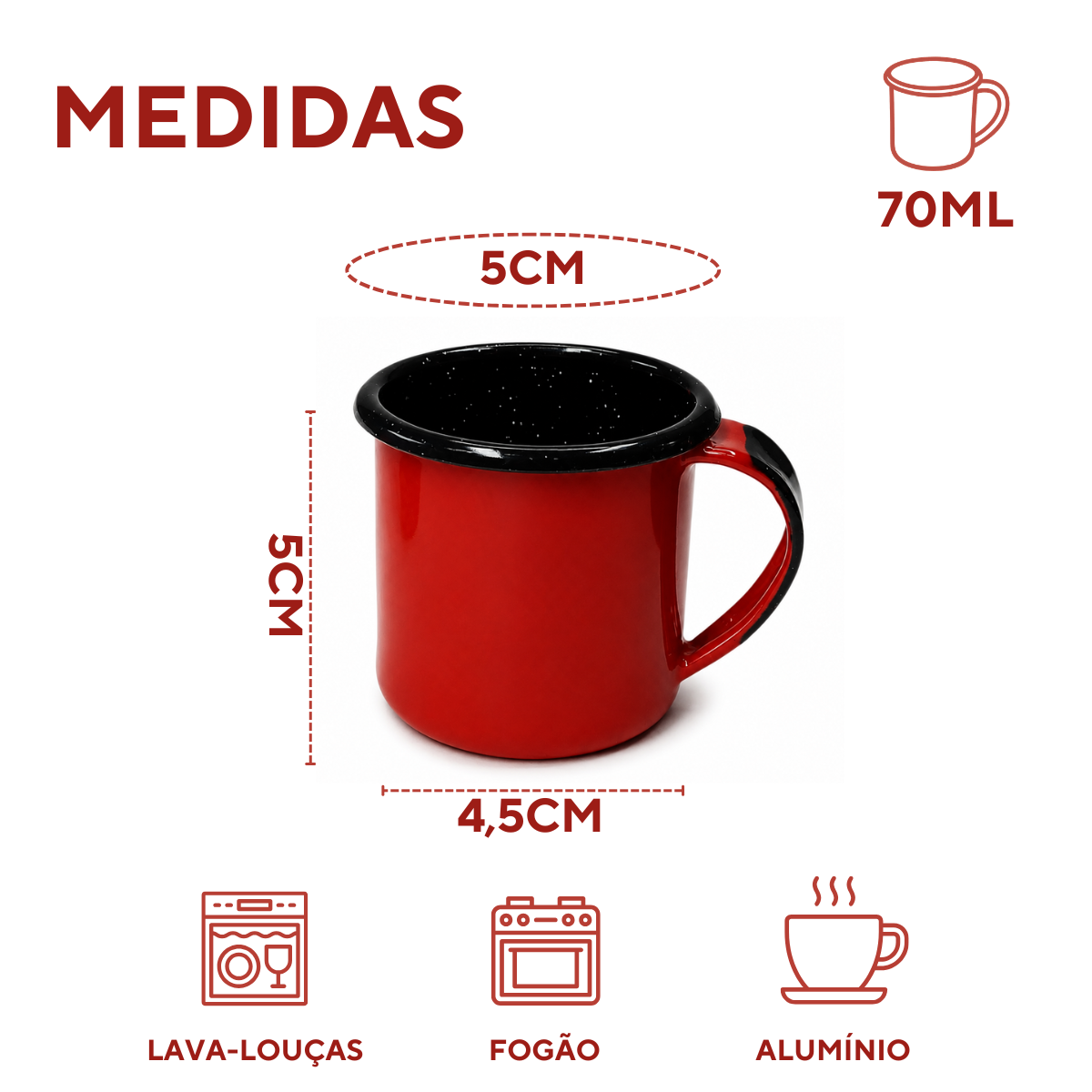 Caneca Agata 70ml Esmaltado Café Interior Preto