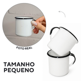 Caneca Xícara 70ml Esmaltado Borda Preta Agata