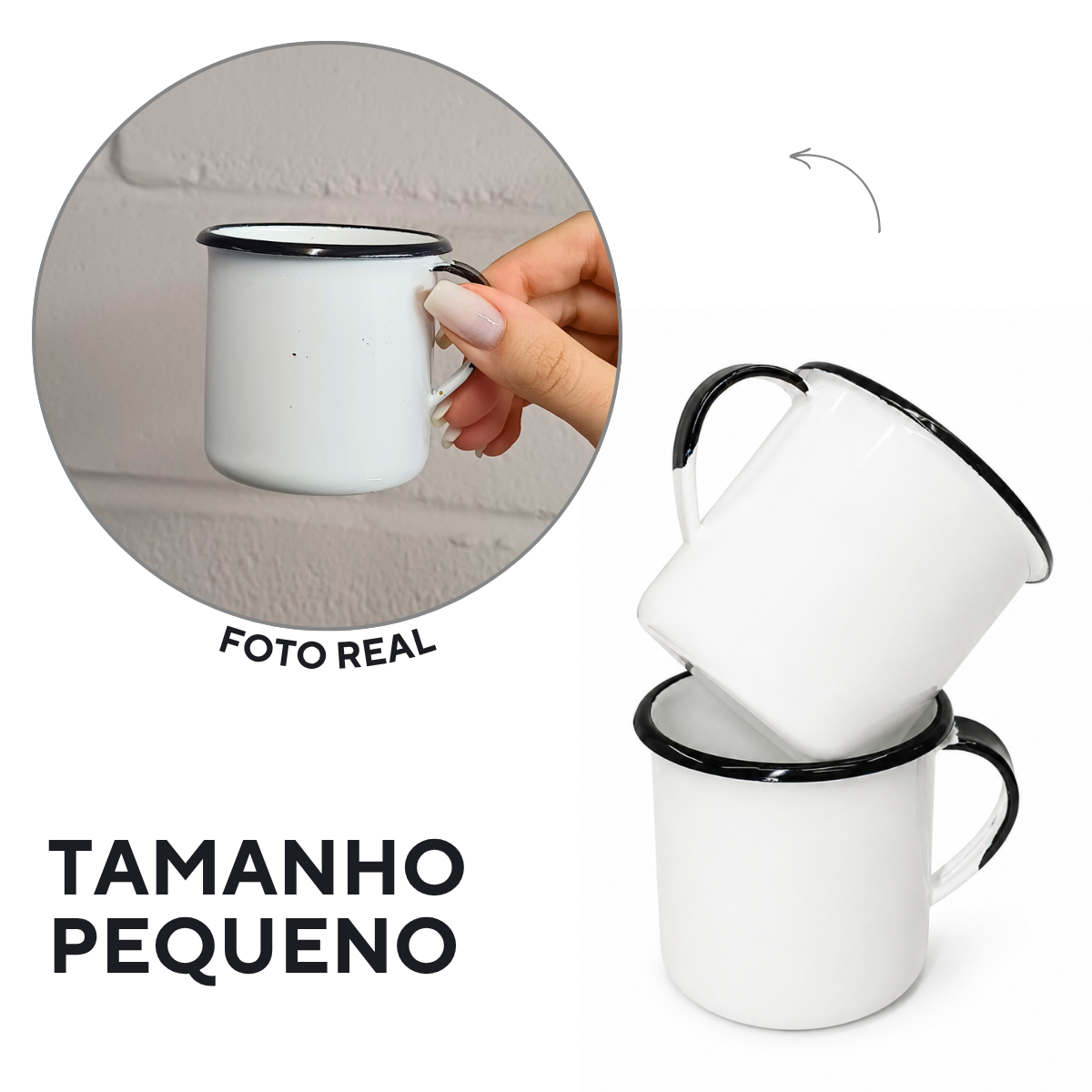 Caneca Xícara 70ml Esmaltado Borda Preta Agata