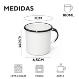 Caneca Xícara 70ml Esmaltado Borda Preta Agata