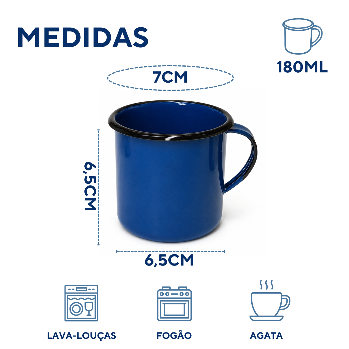 Caneca Xícara 180ml Agata Aço Esmaltado