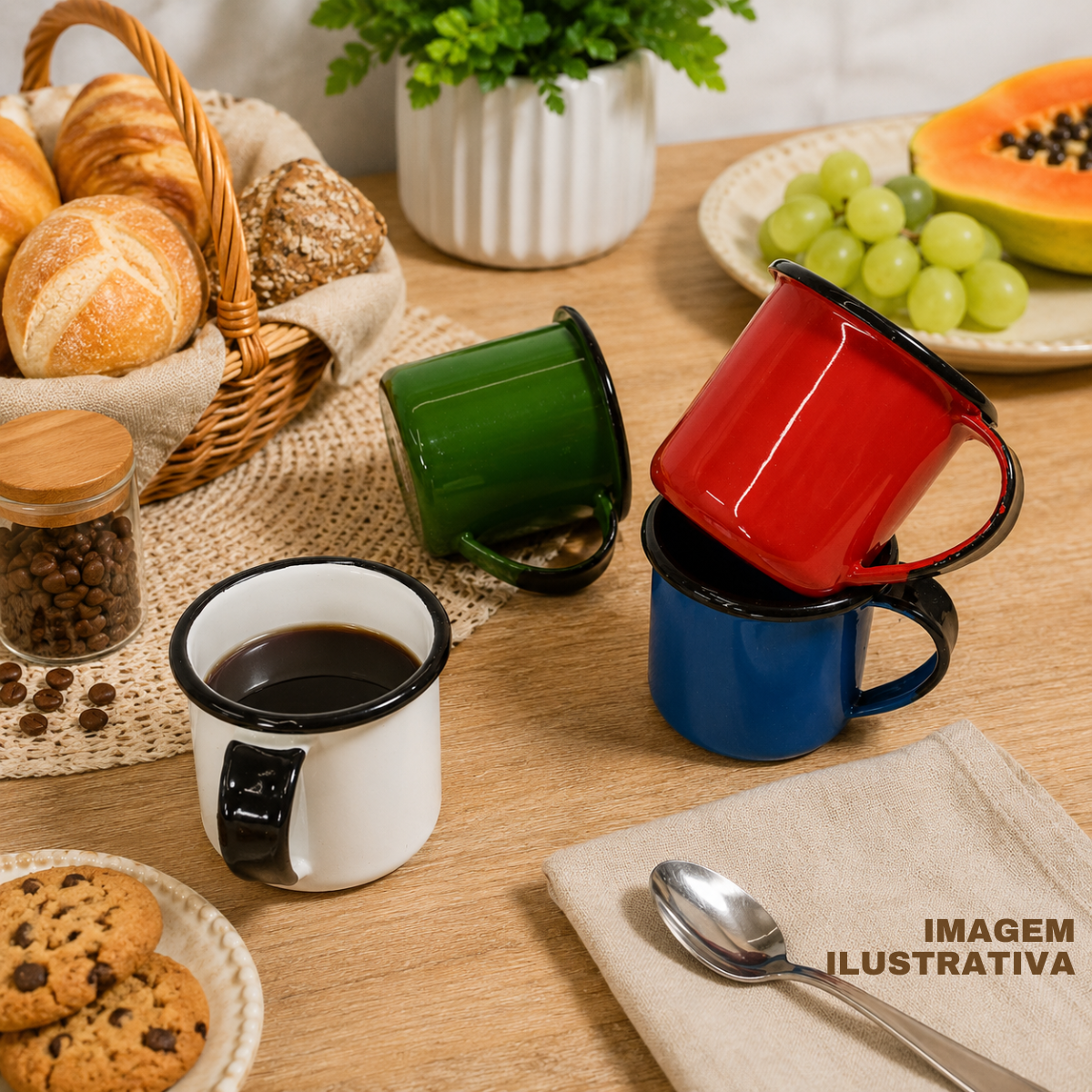 Caneca Xícara 180ml Agata Aço Esmaltado