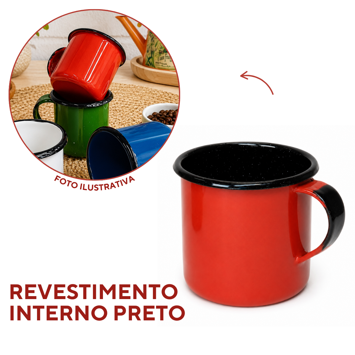 Caneca Agata Esmaltado 180ml Interior Preto