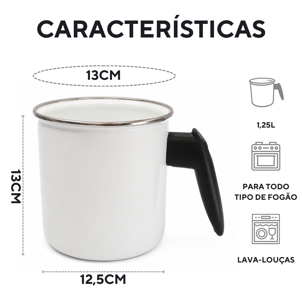 Caneca Leiteira Agata 1,25 L Esmaltada Fogão Indução