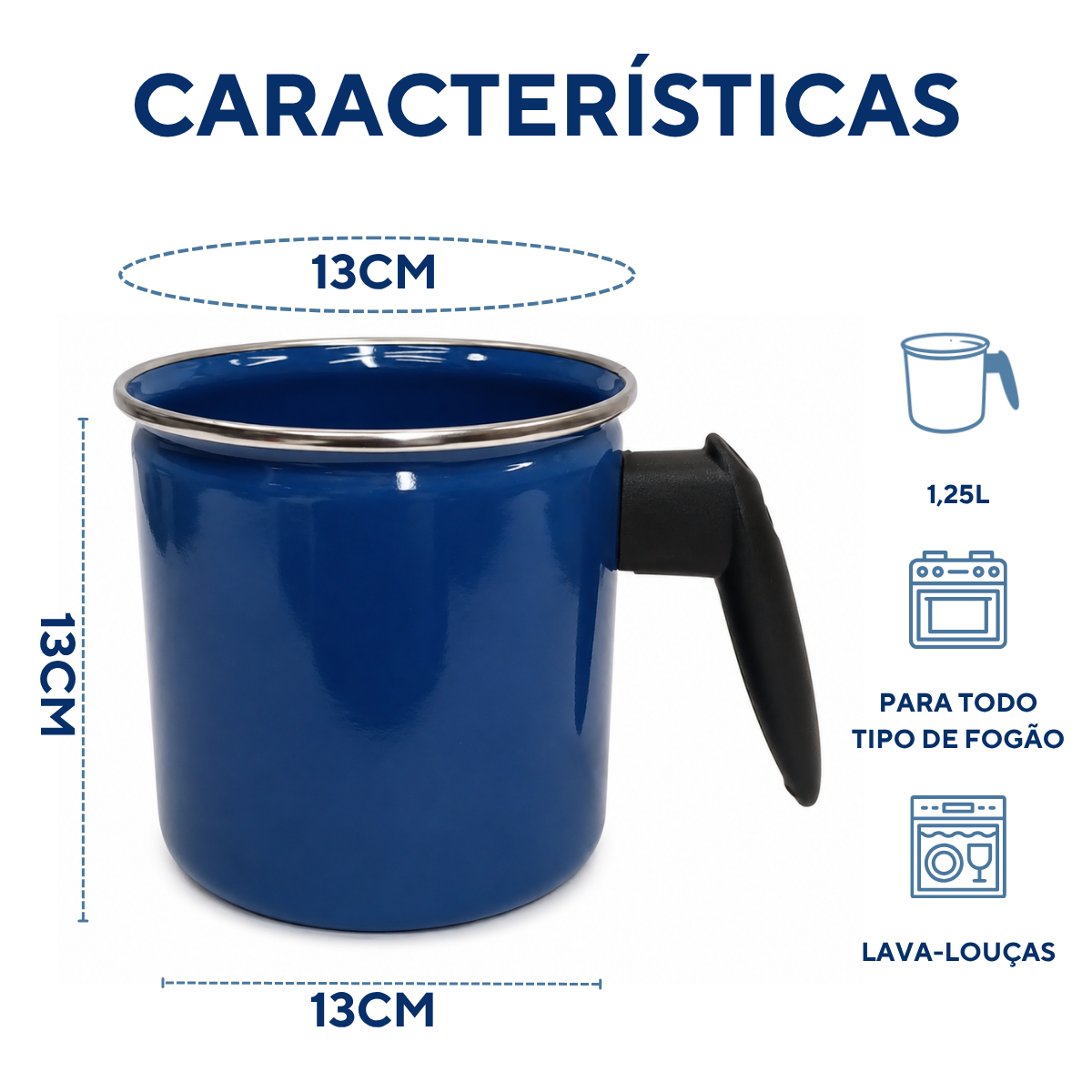 Leiteira Caneca Agata Aço Vitrificado 1,25 L Indução Leite