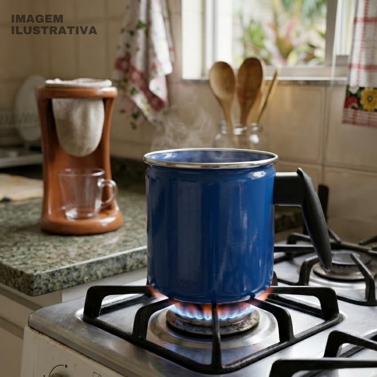 Leiteira Caneca Agata Aço Vitrificado 1,25 L Indução Leite