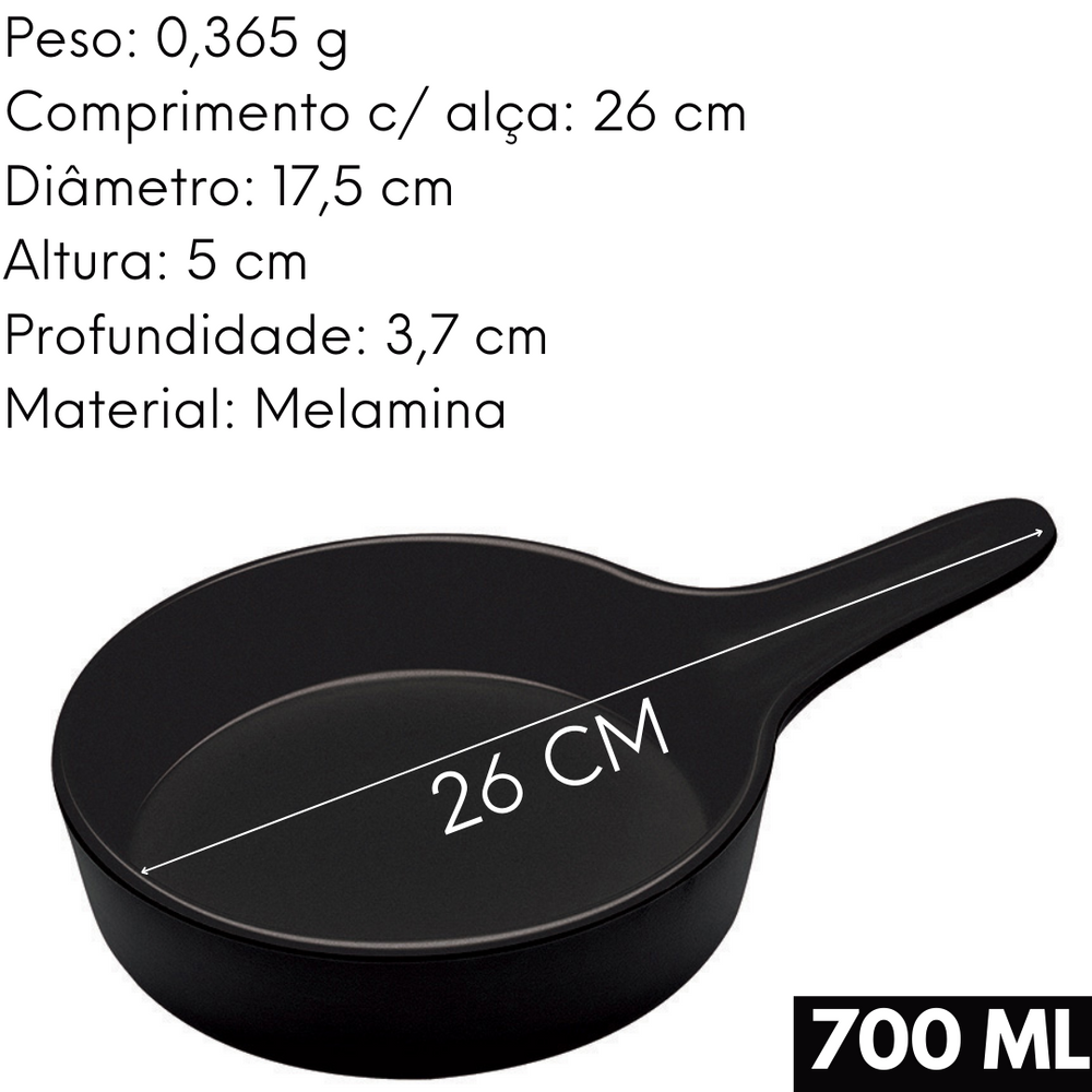 Mini Frigideira Preta de Melamina 26cm Etilux