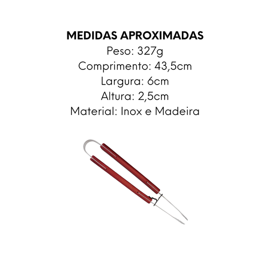 Pegador Para Churrasco de Aço Inox e Madeira