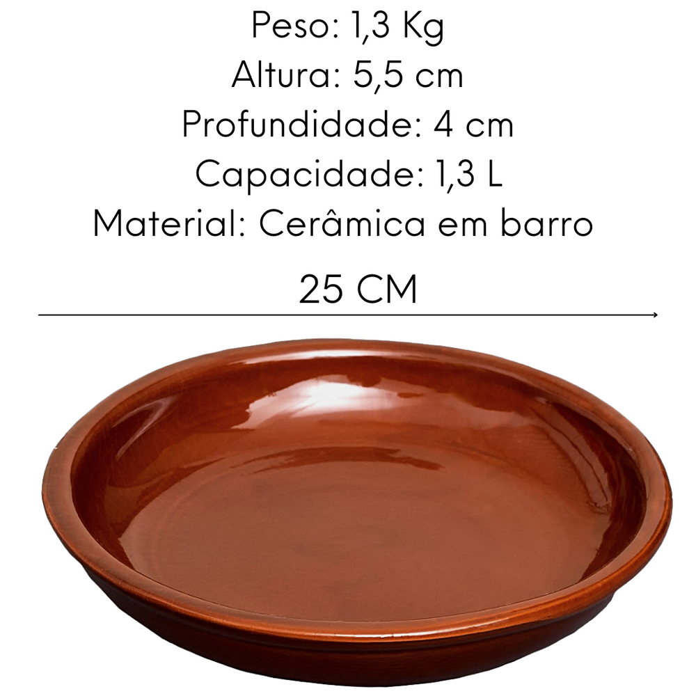 Prato Travessa Redonda 25cm em Cerâmica Barro - A Gourmet