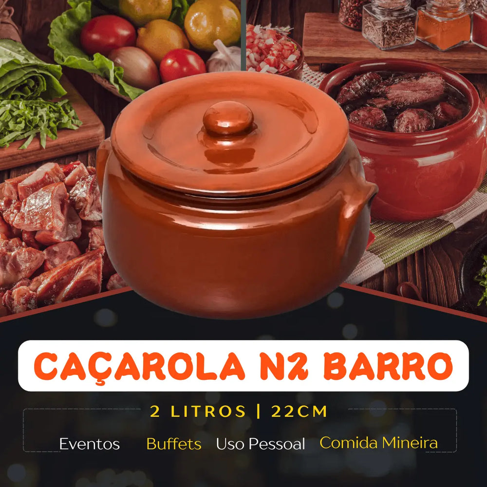 Caçarola de barro N°2 com tampa e asa 2,2L Motta