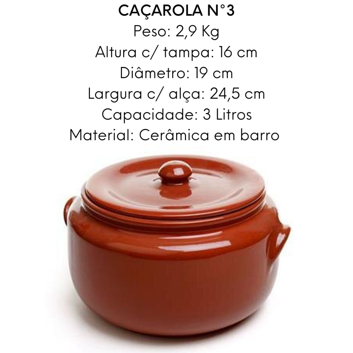 Caçarola V.M N3 em Cerâmica Barro 3L Motta