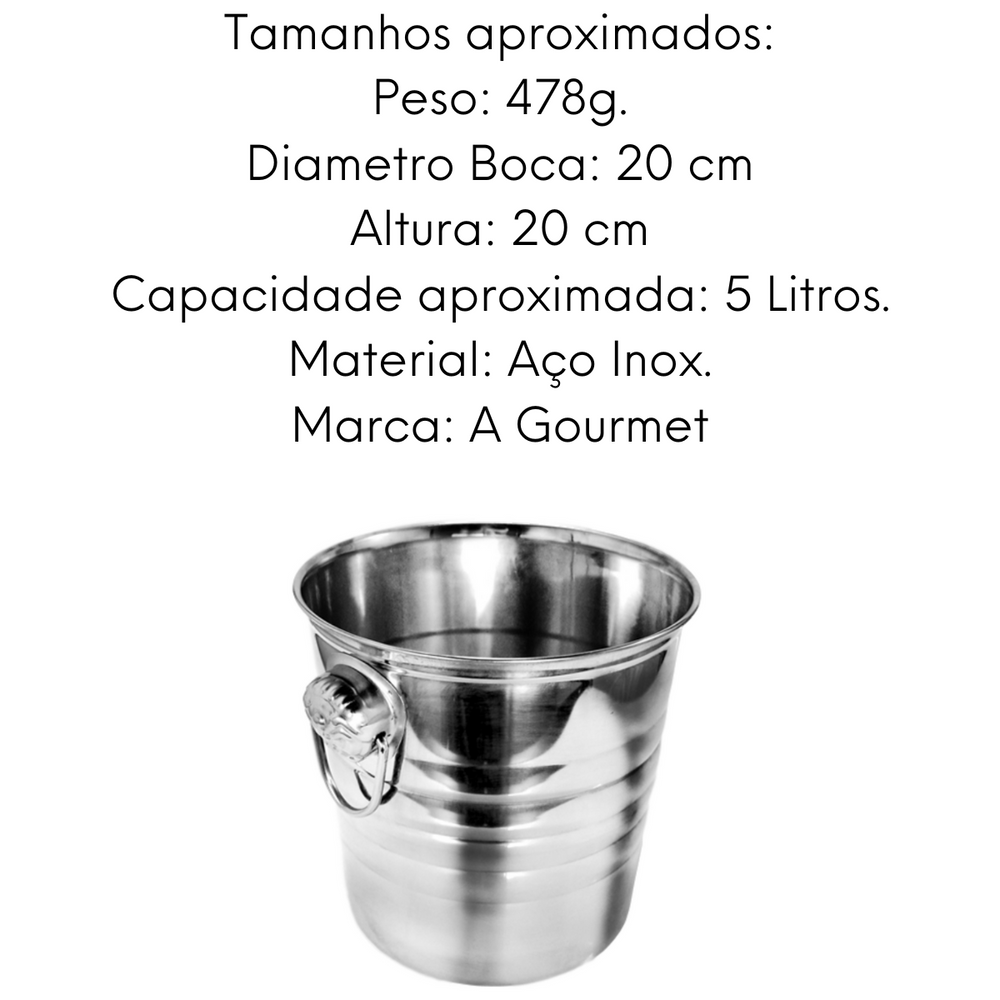 Balde de Gelo de Aço Inox 5L 20cm KeHome