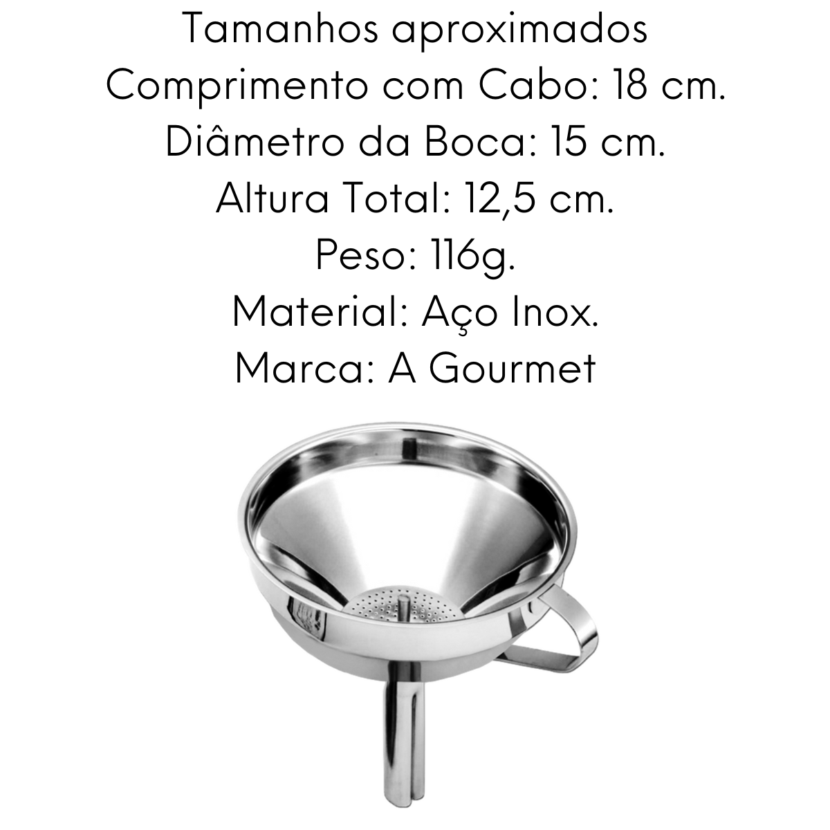 Funil Com Peneira em Aço Inox Basic KeHome