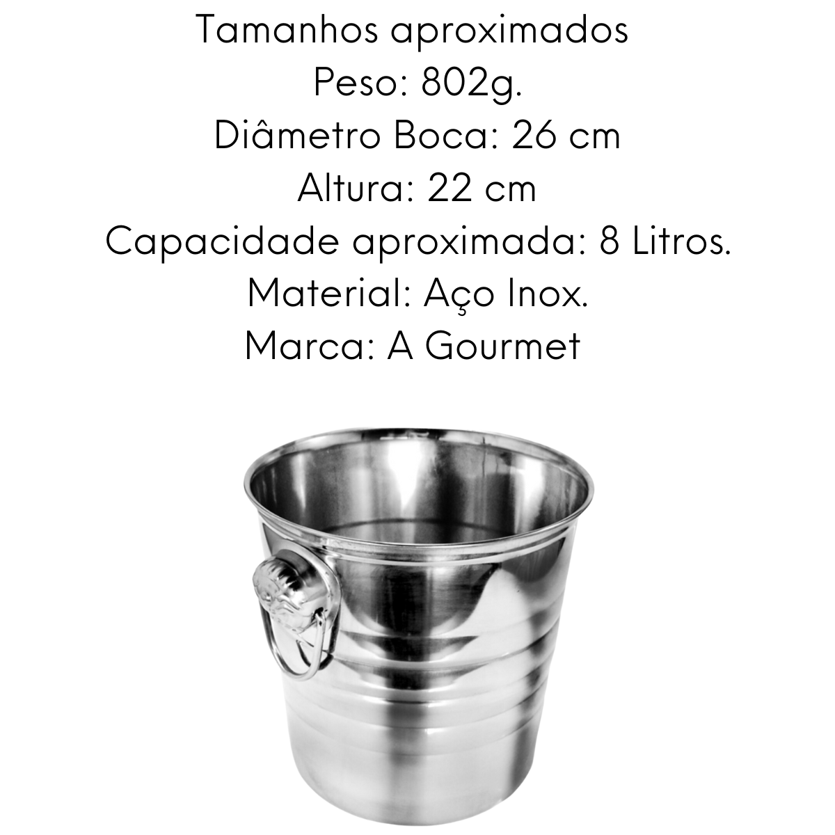 Balde de Gelo Grande em Aço Inox 8L KeHome