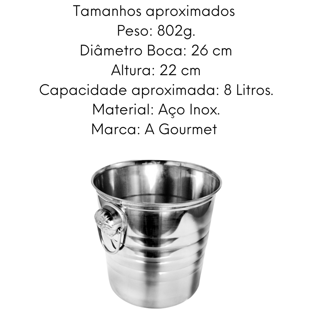 Balde de Gelo Grande em Aço Inox 8L KeHome