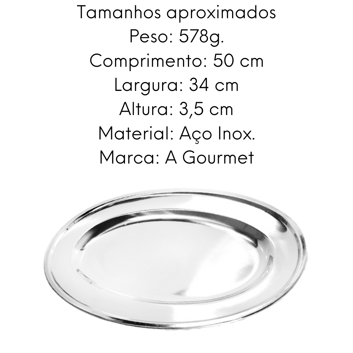 Travessa Servir Oval em Aço Inox 50cm KeHome