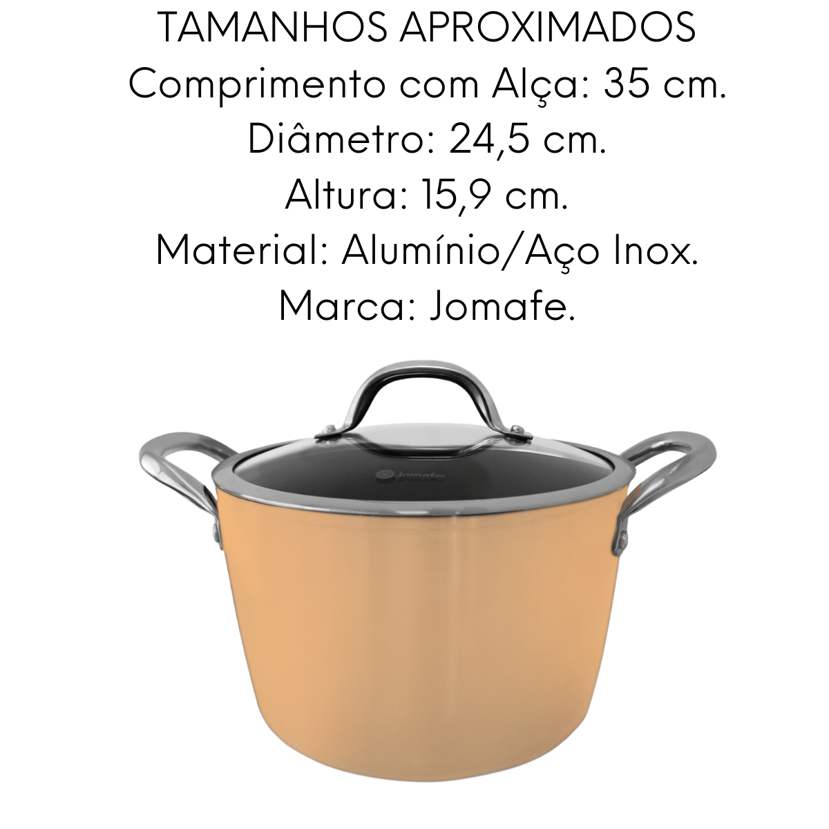 Panela Hugi N24 Com Tampa de Vidro em Aluminio e Aço Inox Jomafe