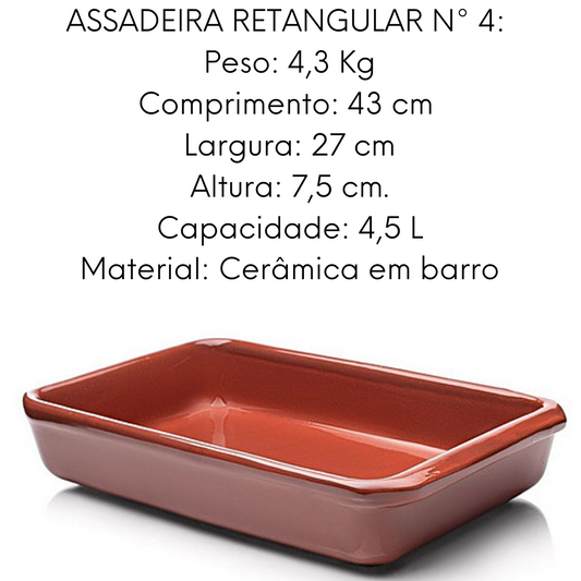 Assadeira Travessa N4 Retangular Principado 4,5L