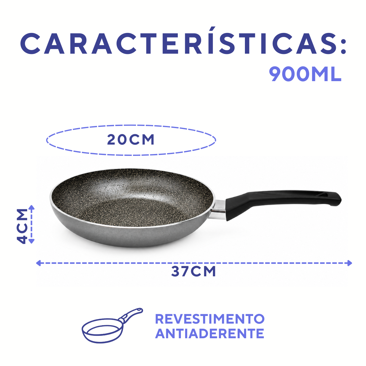 Frigideira Multiflon Preta 20cm