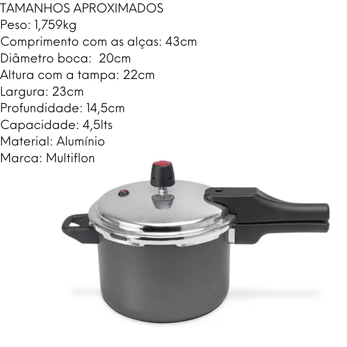 Panela de Pressão para Indução Multiflon 4,5L Multiflon