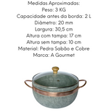 Panela De Pedra Sabão 2L Tampa de Vidro Val Pedra Sabão