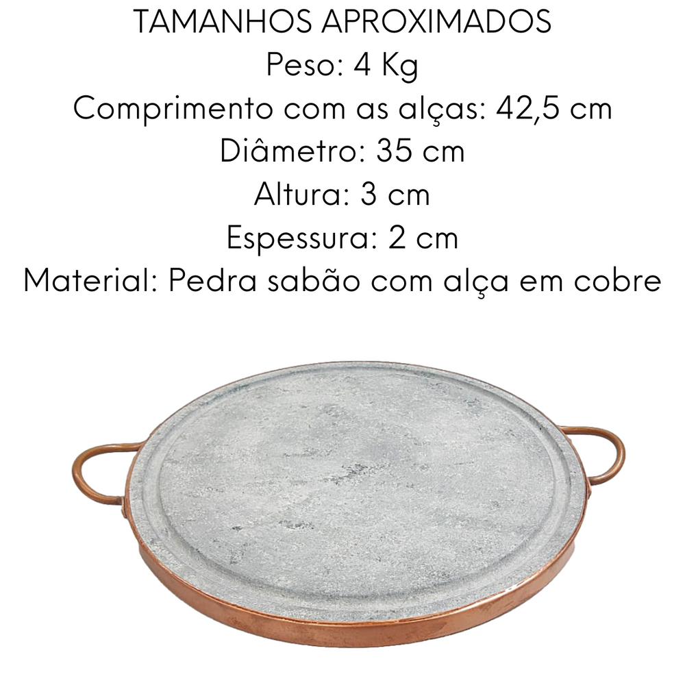 Grelha Pedra Sabão 35cm Alça em Cobre Val Pedra Sabão