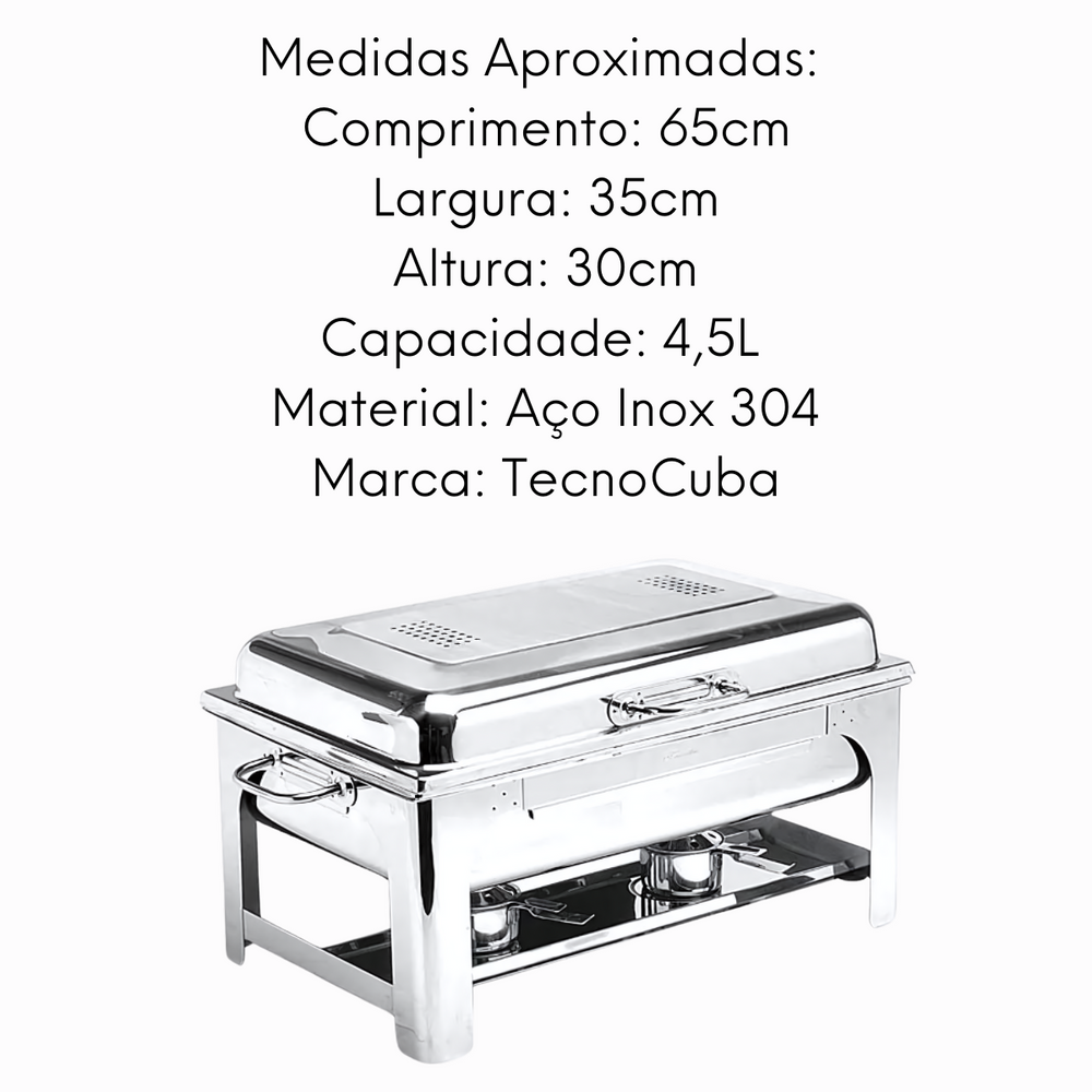 Réchaud Retangular 2 Cubas com Queimador a Álcool em Gel - Aço Inox 304 TecnoCuba