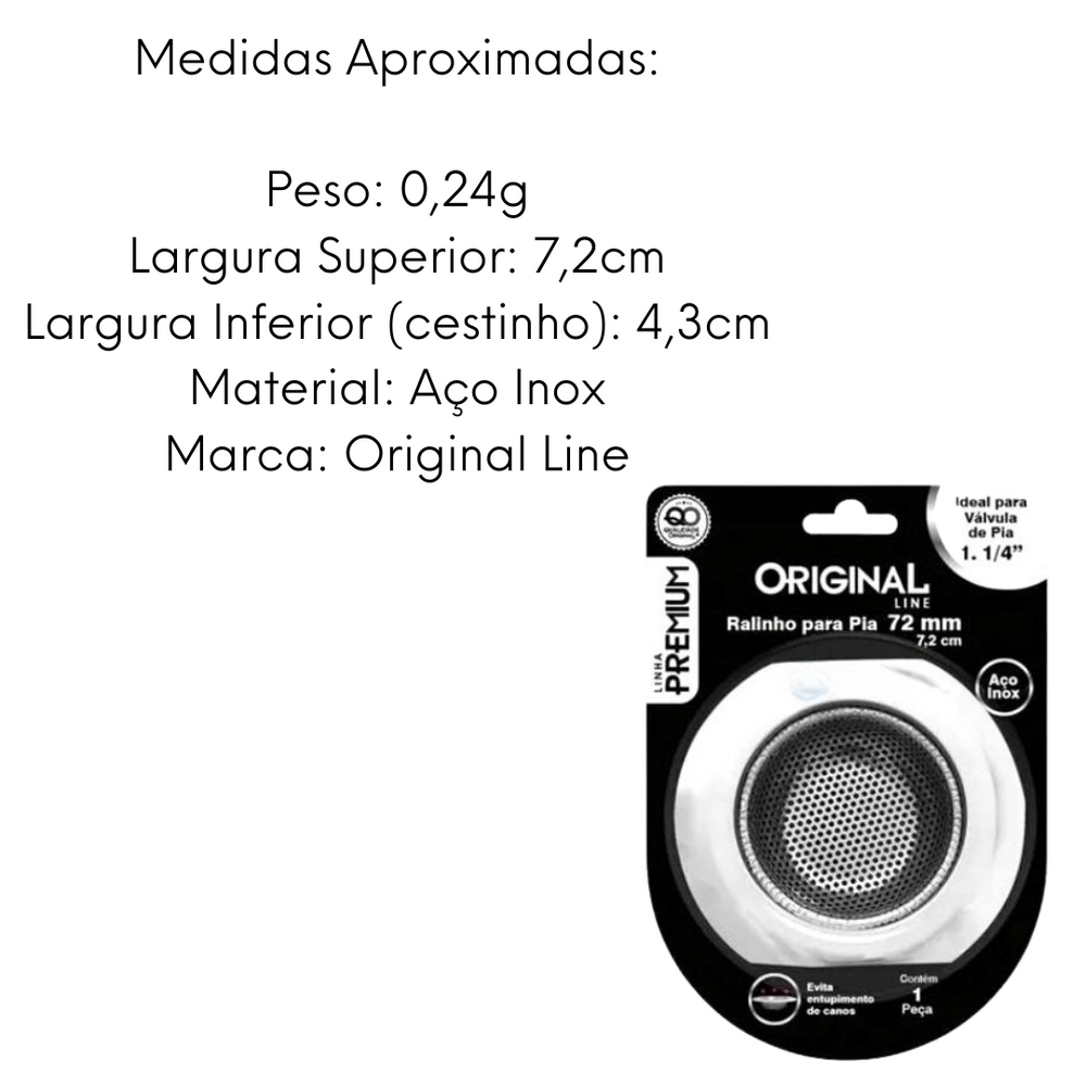 Ralo de Pia em Aço Inox 7,2cm Original