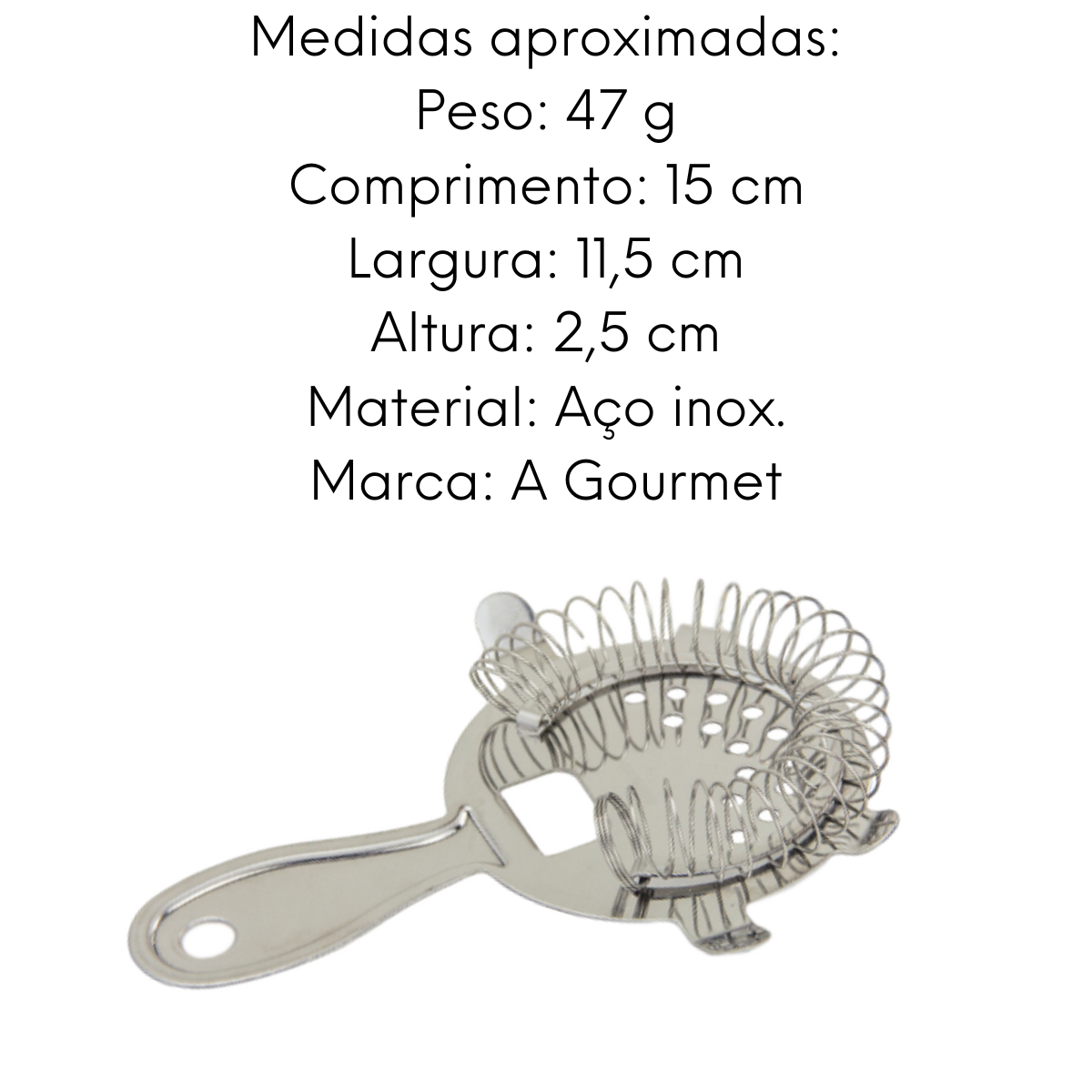 Coador Strainer Preparo de Drinks de Aço Inox Alissan