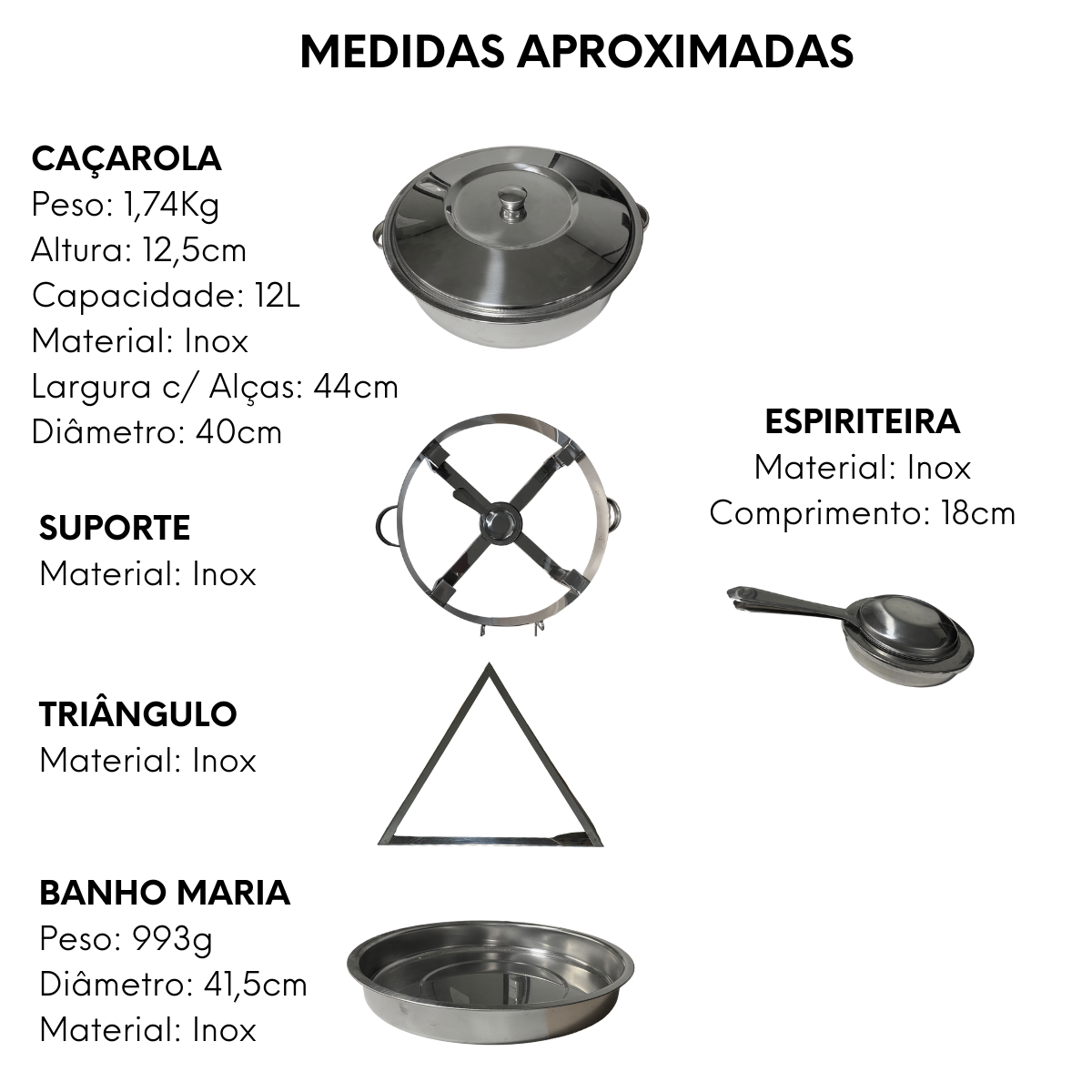 Rechaud Redondo 12L C/ Banho Maria de Aço inox - A Gourmet