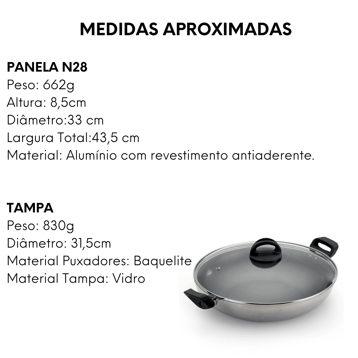 Panela Wok N28 Antiaderente de Aluminio Nacional