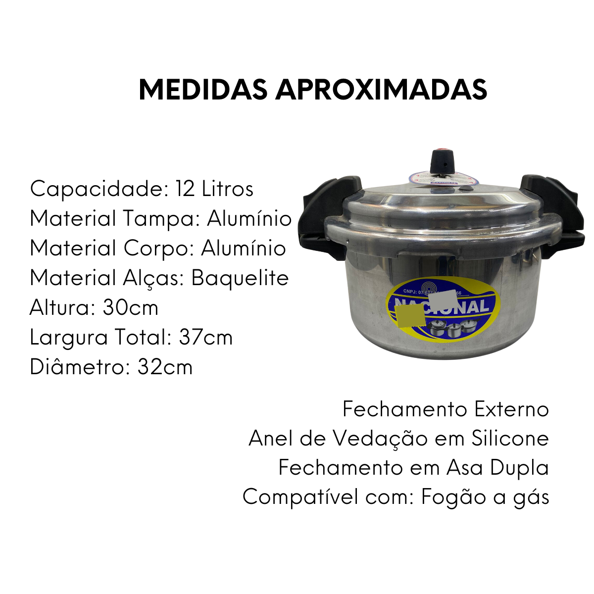 Panela de Pressão 12L Polida Fechamento Externo Nacional