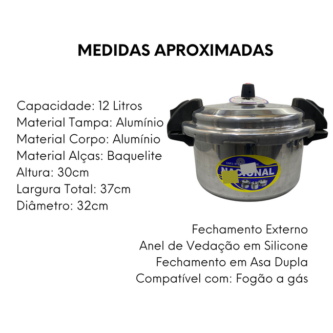 Panela de Pressão 12L Polida Fechamento Externo Main Image