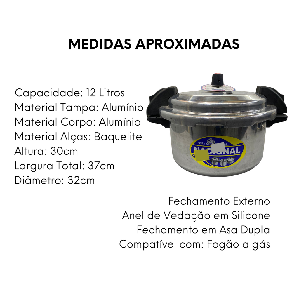 Panela de Pressão 12L Polida Fechamento Externo Nacional