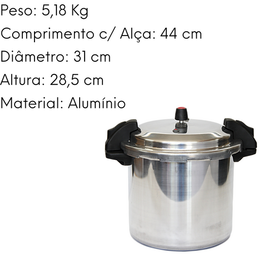 Panela de Pressão em Aluminio Polido Fechamento Externo 20L