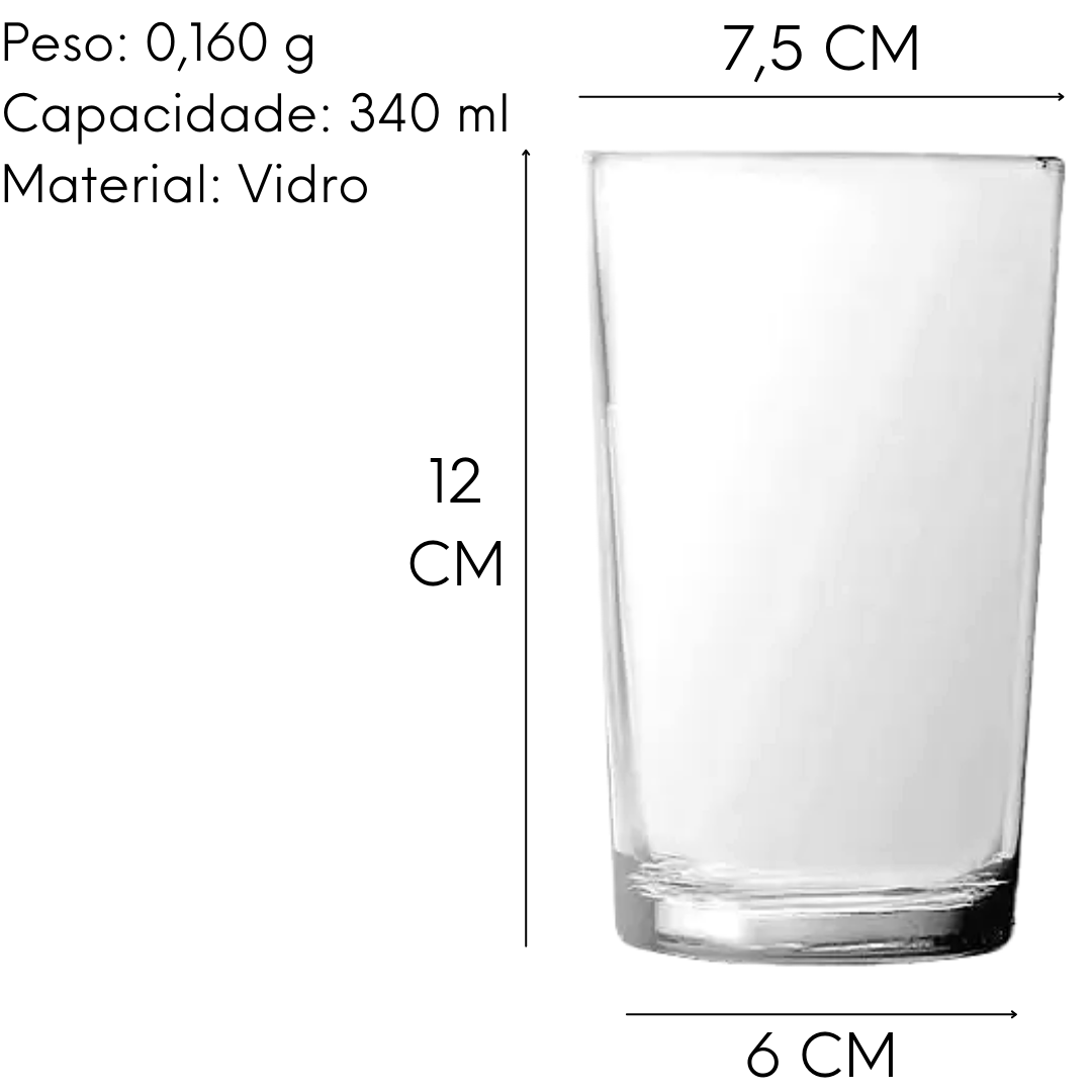 Copo Bar Long Drink 340ml em vidro Nadir