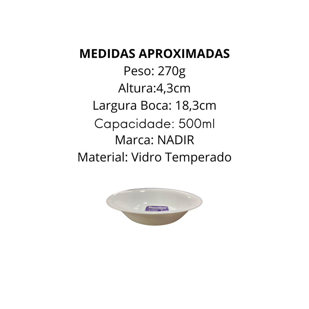 Tigela Bowl Soup Plate 500ml de Vidro Temperado - A Gourmet