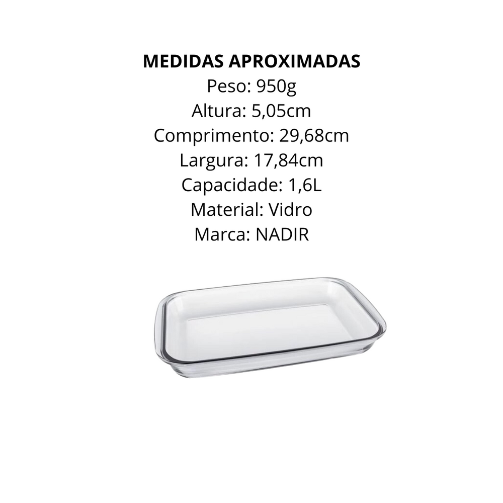 Assadeira Retangular 1,6L de Vidro Nadir