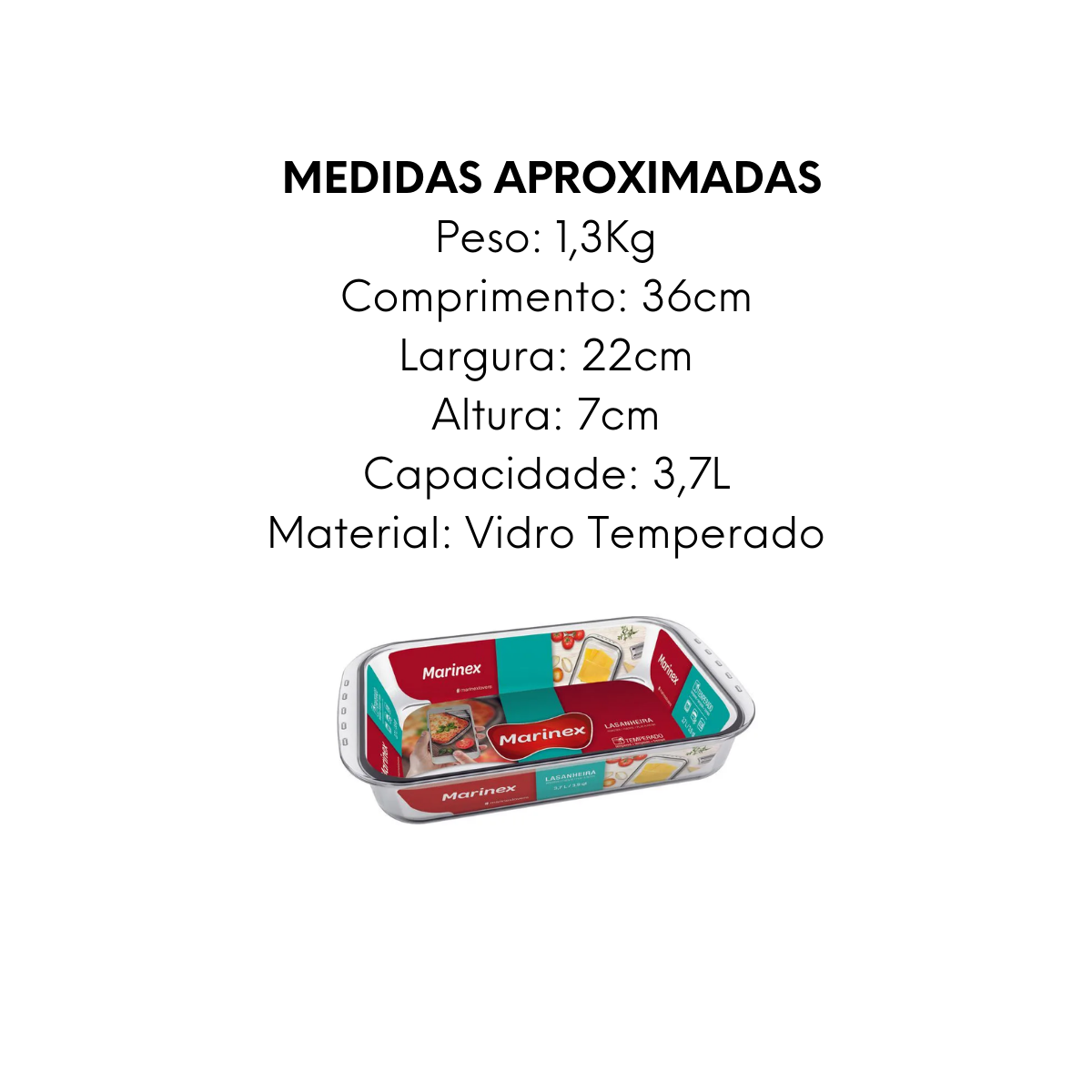 Travessa Lasanheira Marinex 3,7L de Vidro Temperado - A Gourmet