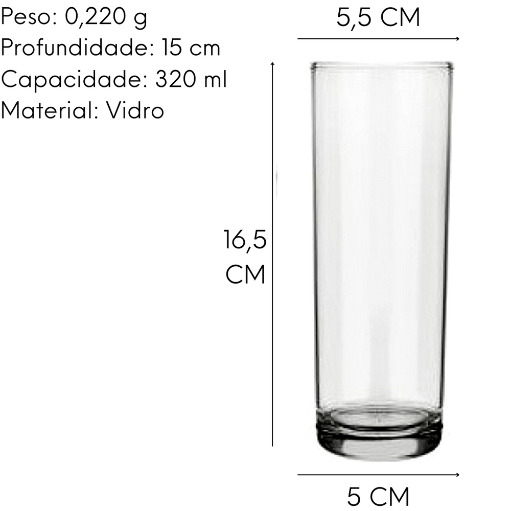 Copo Cylinder Tubo 320ml de Vidro Nadir