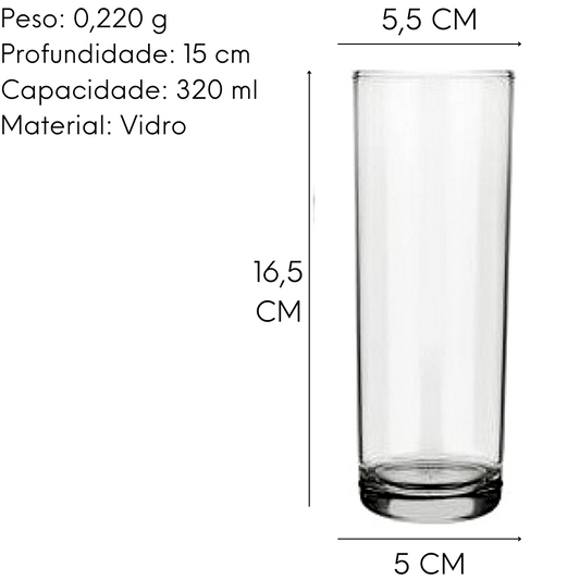 Copo Cylinder Tubo 320ml de Vidro