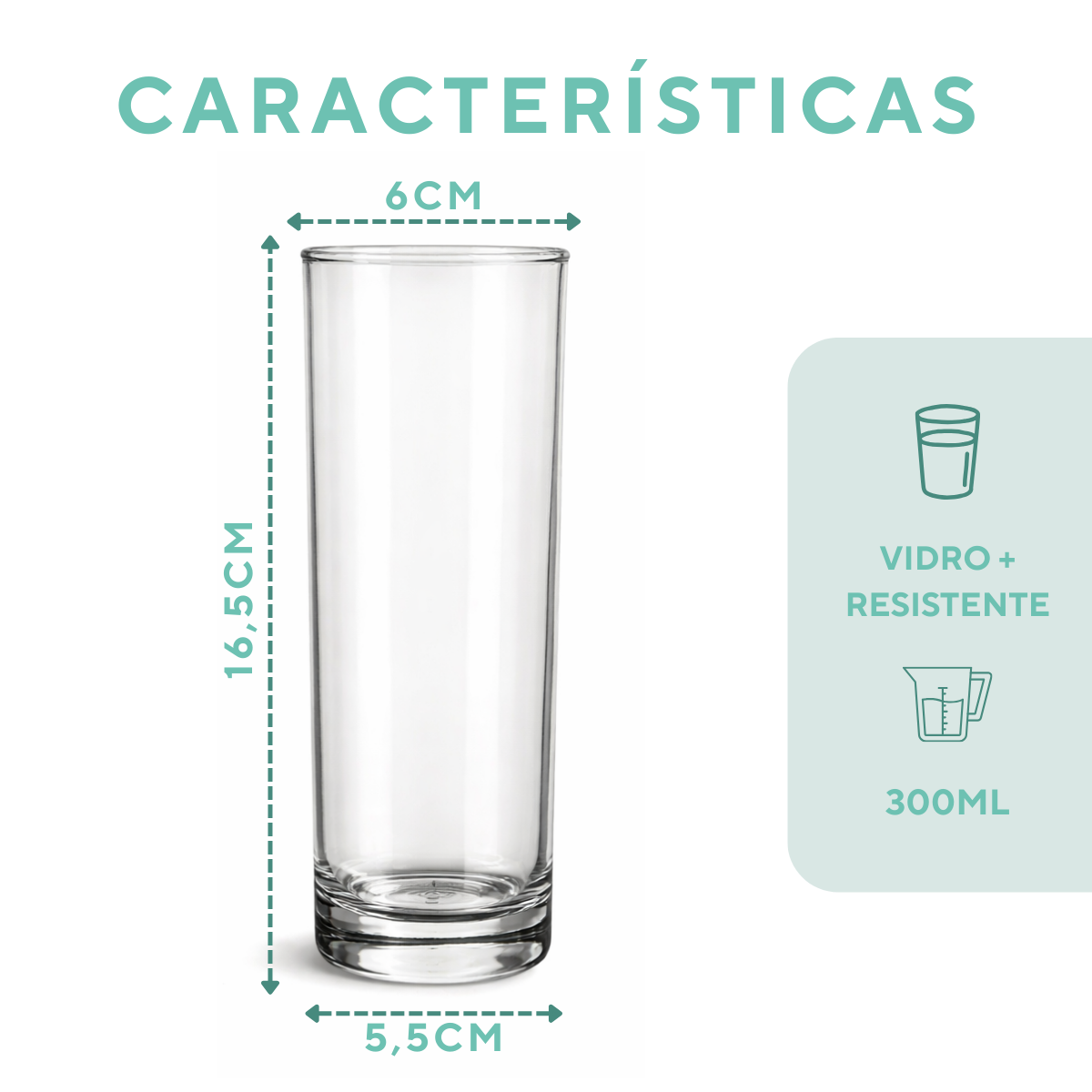 Copo Vidro Cylinder Tubo 300ml