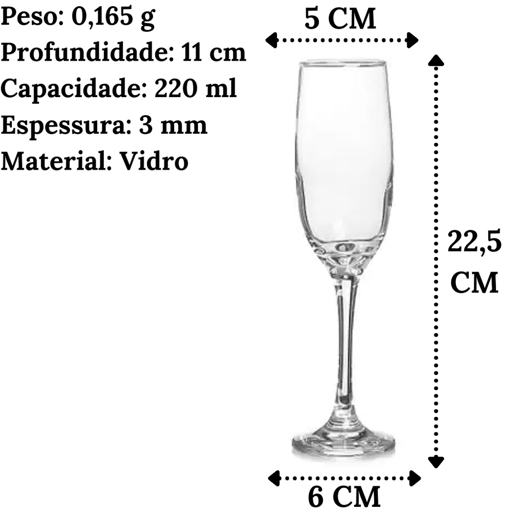 Taça Champangne Imperatriz de Vidro 220ml Nadir