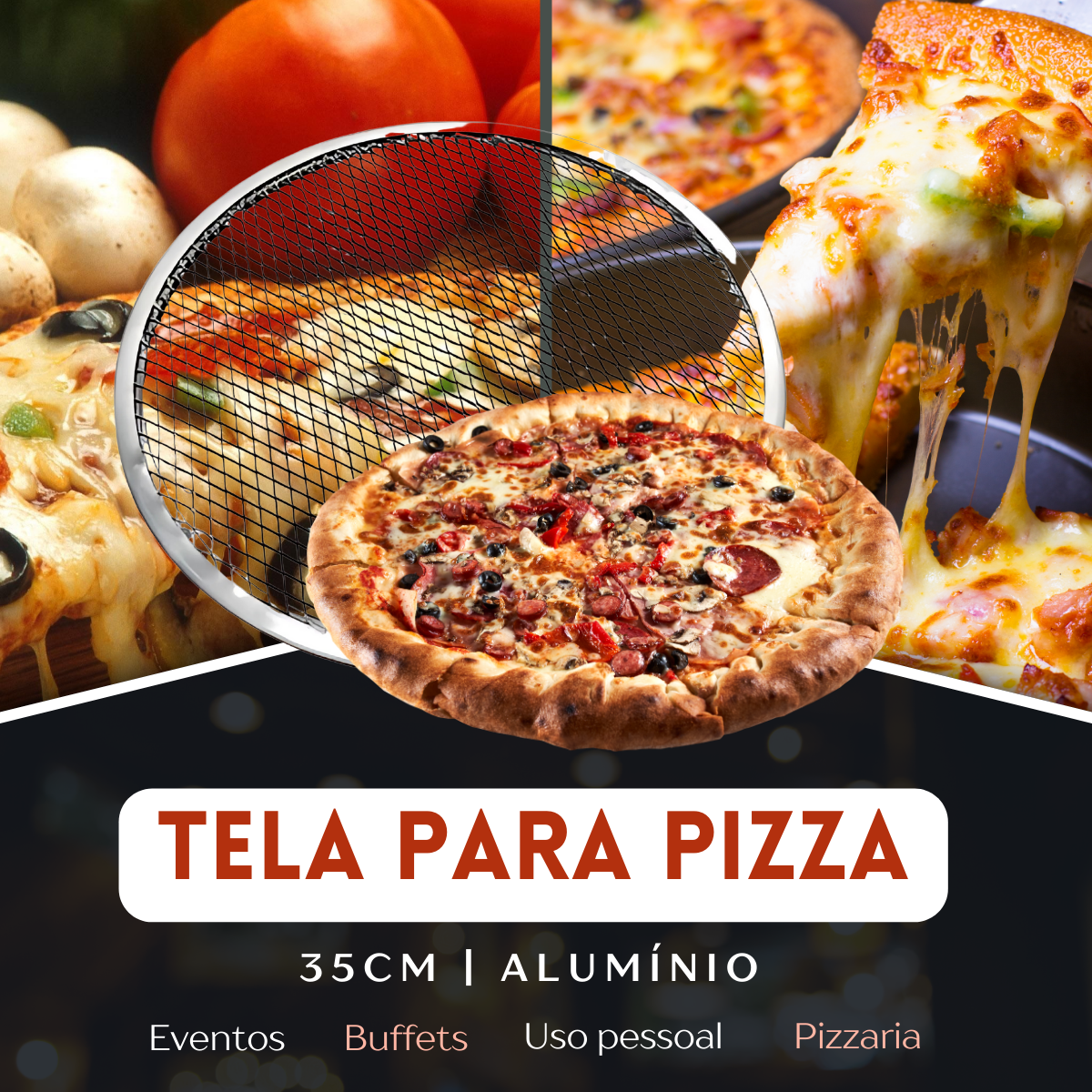 Tela Redonda Para Pizza 35cm de Aluminio - A Gourmet