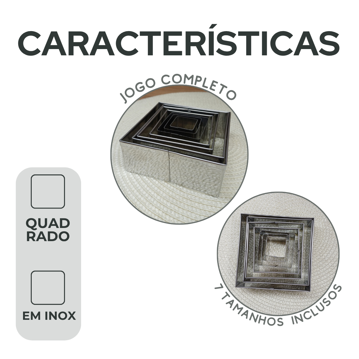 Jogo Cortador Quadrado Aço Inox 7 peças