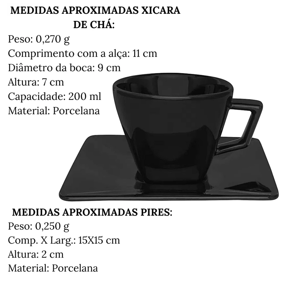 Kit 4 Xicara de Chá Quartier Black - A Gourmet