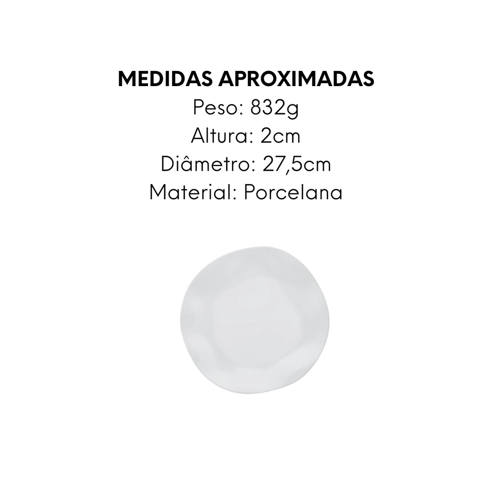 Prato Raso de Porcelana Linha White 27,5cm - A Gourmet